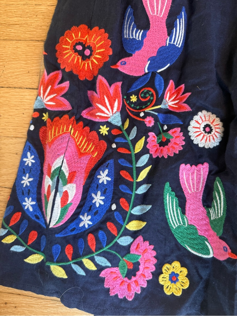 BODEN Embroidered Navy Maxi linen Tassel Dress with Floral Motif size 10R EUC - Picture 8 of 9